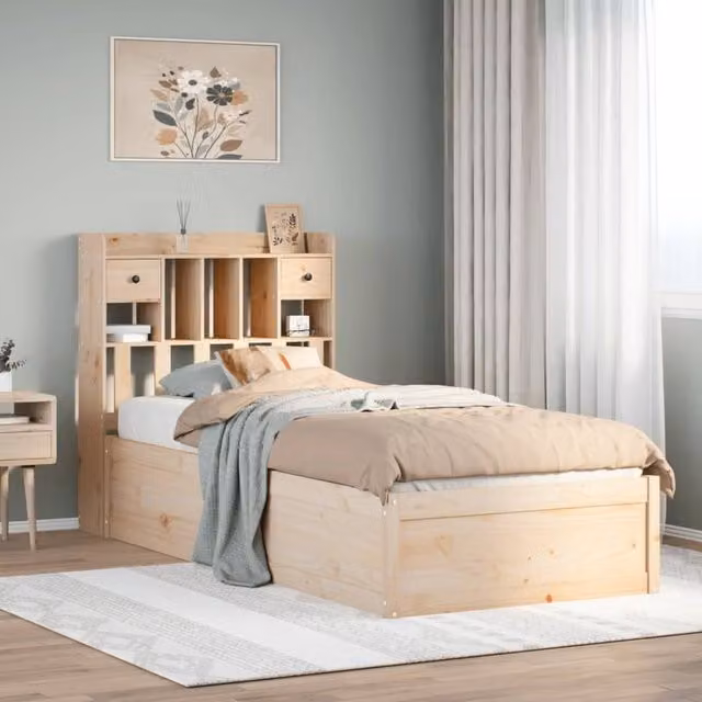 Berkfield Home Small Single Solid Wood Pine Bed Frame in Brown, W/D/H: 75 x 190 cm
