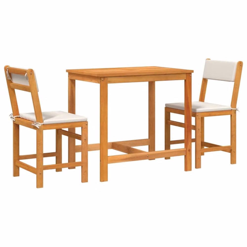 Berkfield Home Beautiful 3 Piece Acacia Wood Balcony Set with Cushions in Brown and White – 2