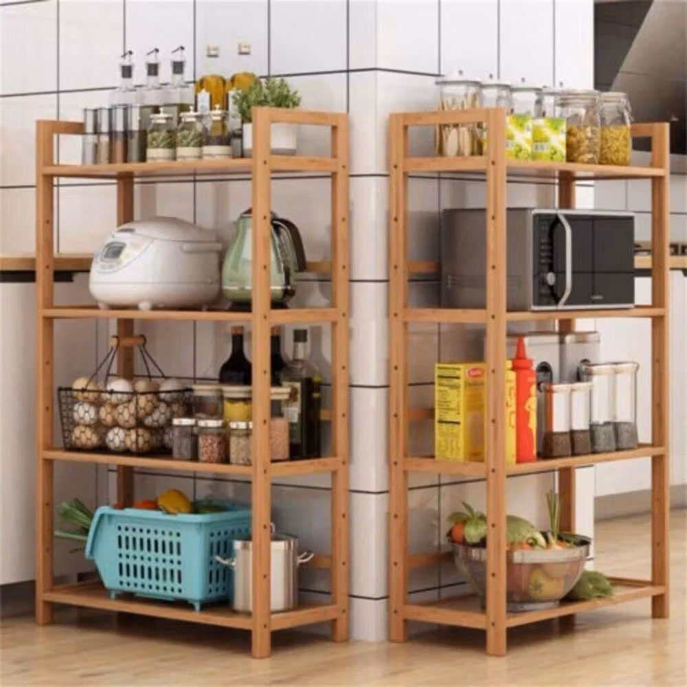 Kelvenix 4 Tier Bamboo Kitchen Storage Rack in Brown with Adjustable Shelves – 3