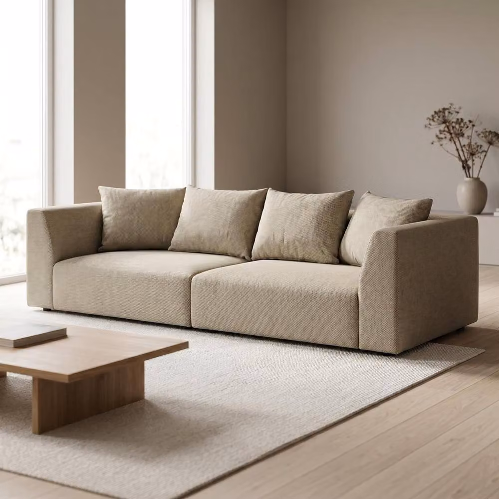 Abakus Direct Tokyo 3 Seater Sofa in Beige Basket Weave Fabric – 3