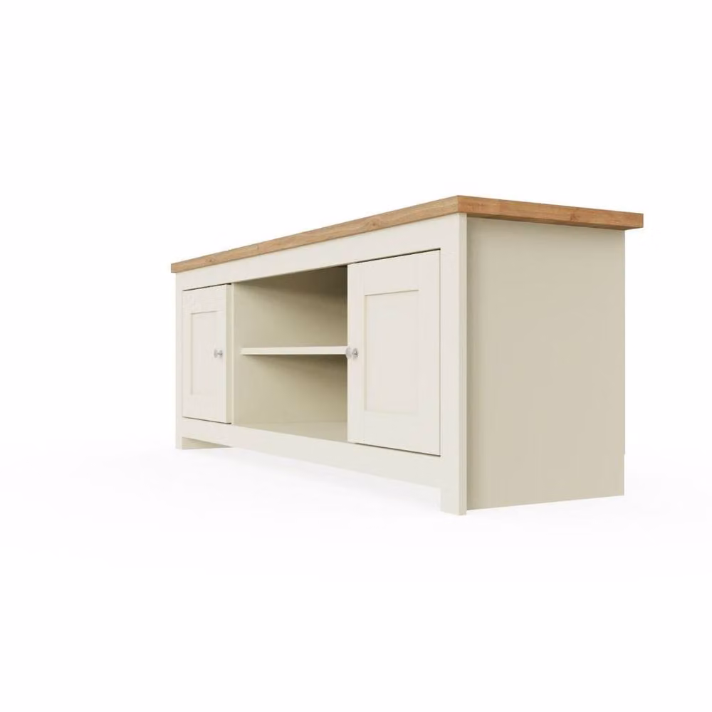 Timber Art Design Lisbon TV Unit Stand Media Cabinet with 2 Doors and Shelf in Beige Oak, W/D/H: 132 x 40 x 50 cm – 2