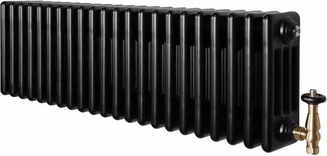 Monstershop Traditional 4 Column Steel Radiator and Valves in Black, W/H: 30.0 x 101.0 cm