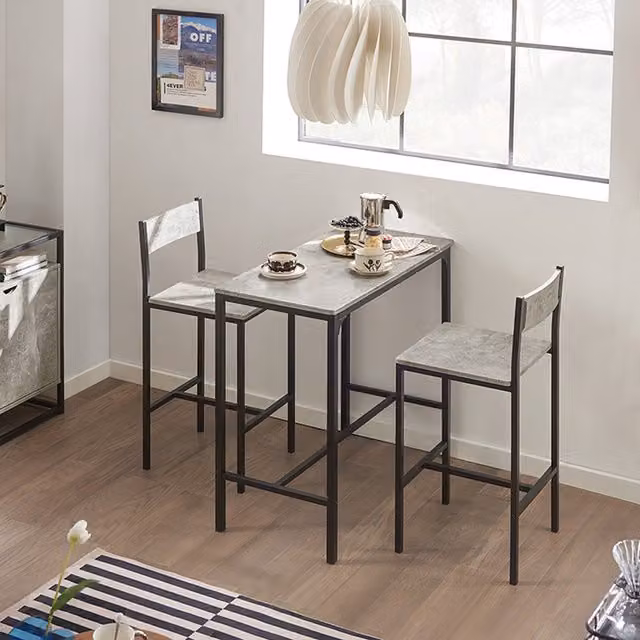 SoBuy Modern Bar Set with 1 Bar Table and 2 Stools in Grey Matt Metal