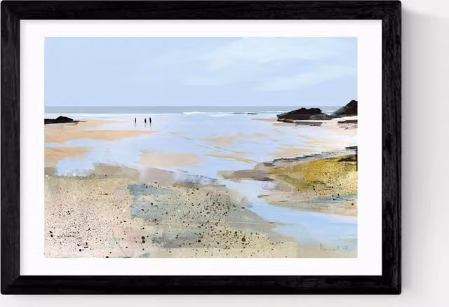 East End Prints Sea View Framed Landscape Art Print in Black and Multicolour
