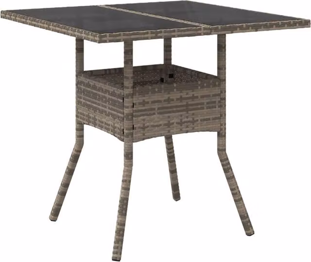Berkfield Home Grey Poly Rattan Garden Table with Glass Top, W/D/H: 80 x 80 x 75 cm – 1