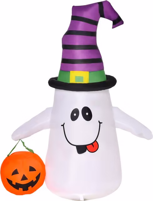 HOMCOM Witch Ghost Halloween Inflatable Decoration with LED Lights and Pumpkin Lantern, White, Height: 120 cm