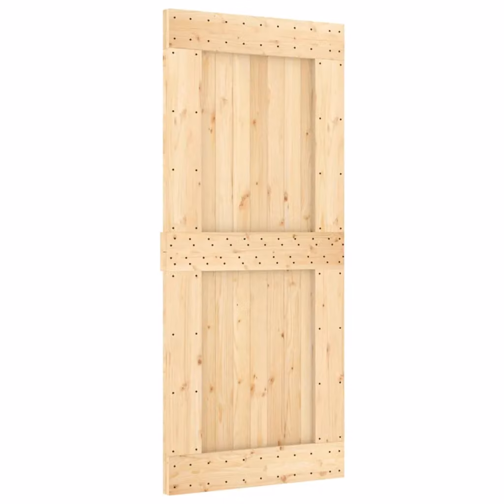Berkfield Home Rustic Solid Wood Pine Sliding Door with Hardware Set in Brown, W: 90 cm, H: 210 cm