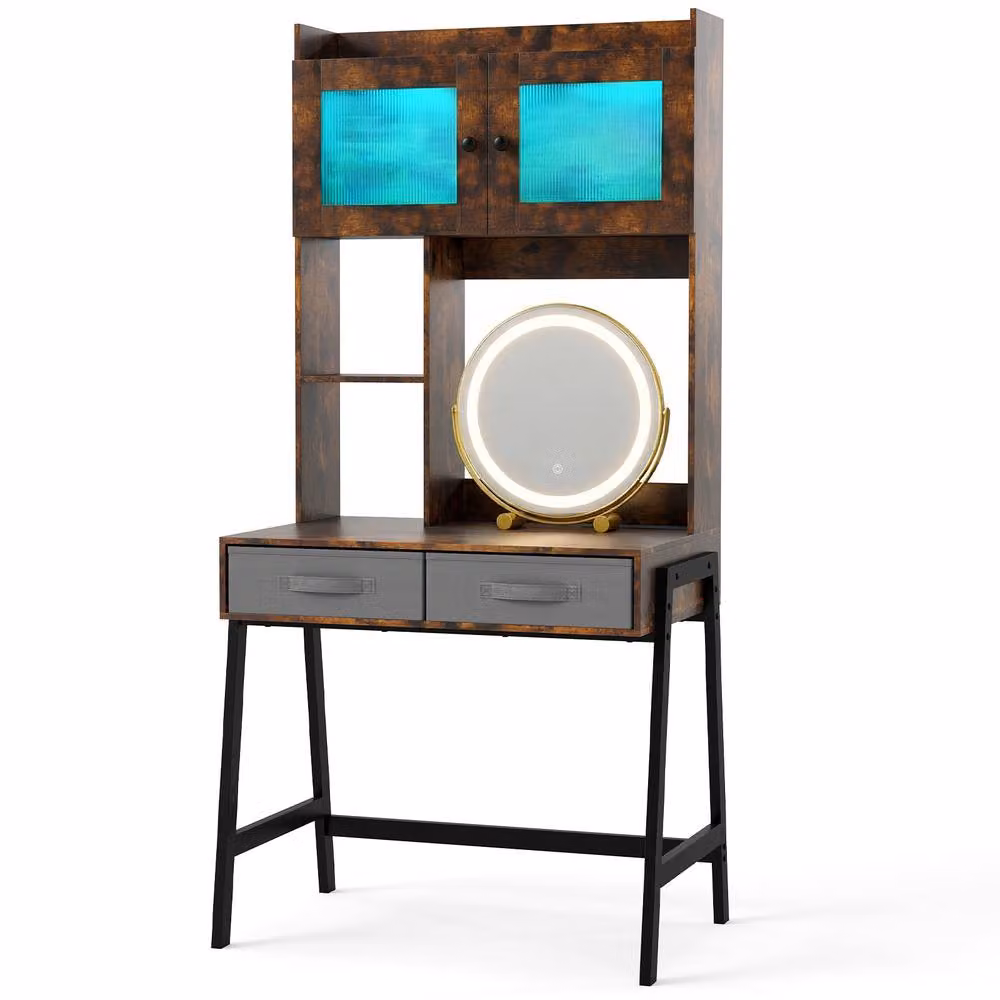 Costway Makeup Vanity Desk with Mirror, Lights and Charging Station in Brown – 5