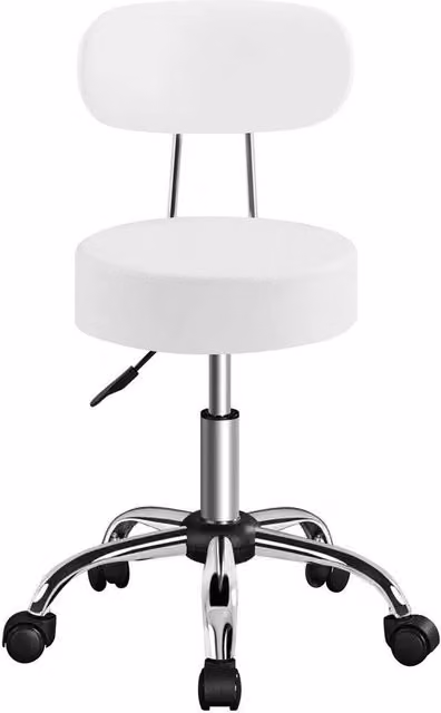 Kelvenix White Faux Leather Swivel Salon Stool with Castors