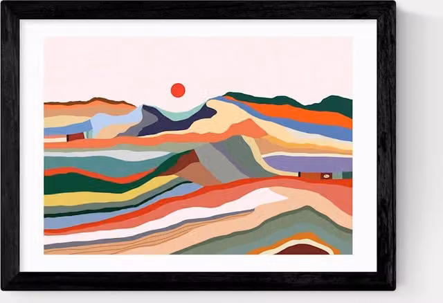 East End Prints Camaleonte Multicolour Abstract Minimalist Framed Art Print in Black