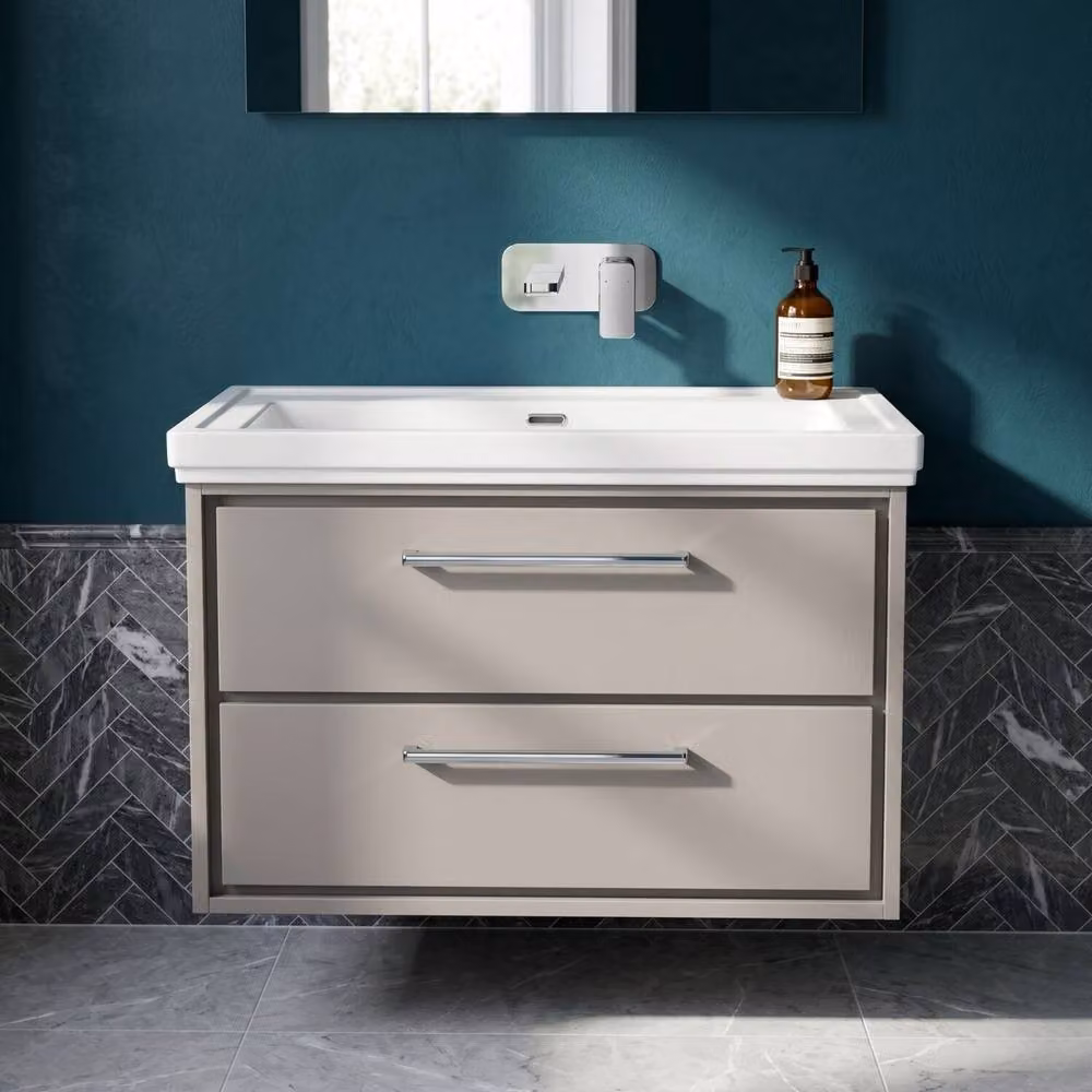 Balterley Modern Wall Hung 2-Drawer Bathroom Vanity with Fireclay Basin, Grey, W/D/H: 80.0 x 47.1 x 60.6 cm – 3