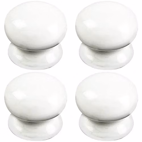 Loops 4 Pack White Antique Porcelain Cupboard Door Knobs, 43mm Diameter