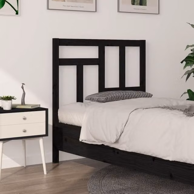 Berkfield Home Black Solid Wood Pine Bed Headboard, W: 95.5 cm, D: 4 cm, H: 100 cm – 1