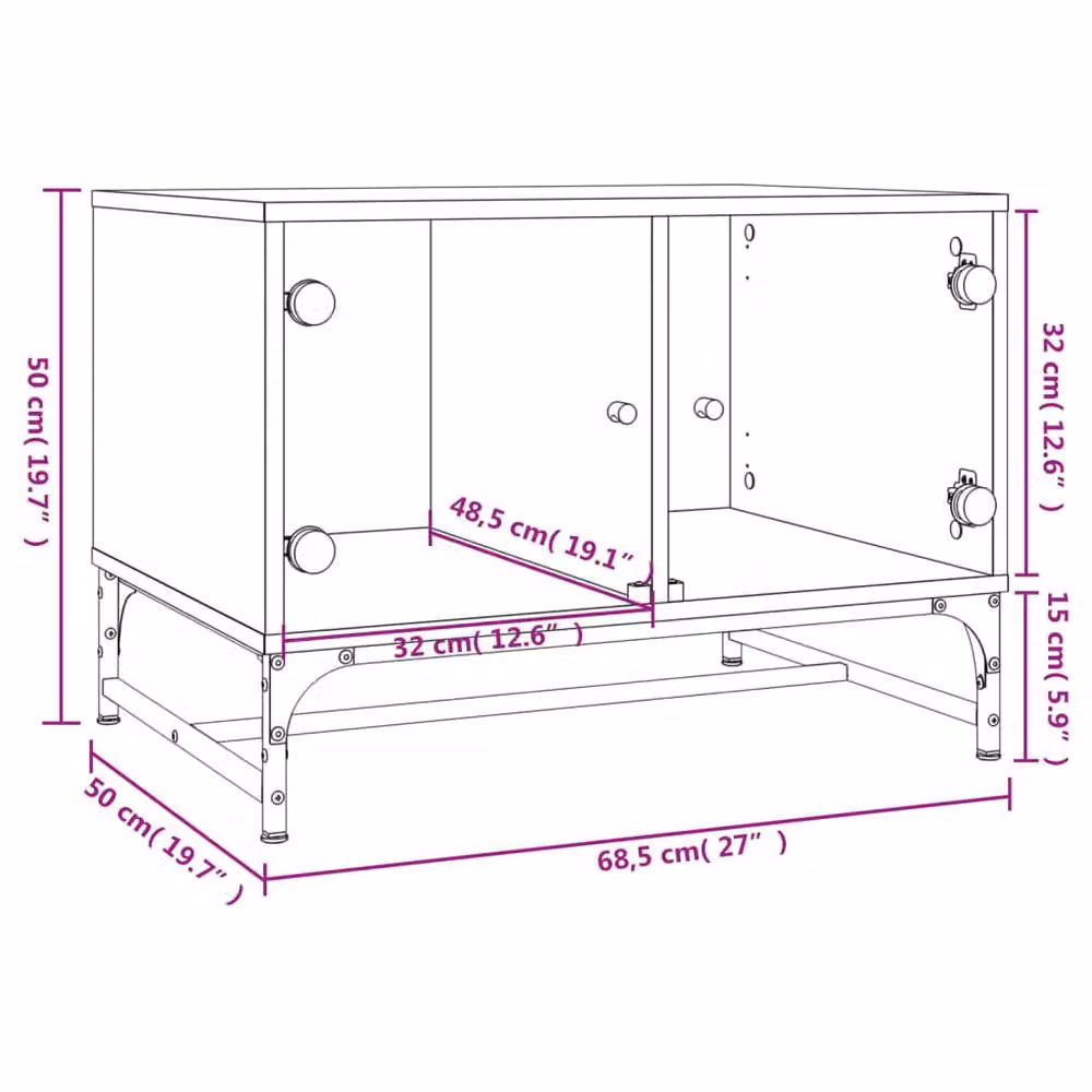 Berkfield Home Modern Coffee Table with Glass Doors in Sonoma Oak and Light Brown, W/D/H: 68.5 x 50 x 50 cm – 5