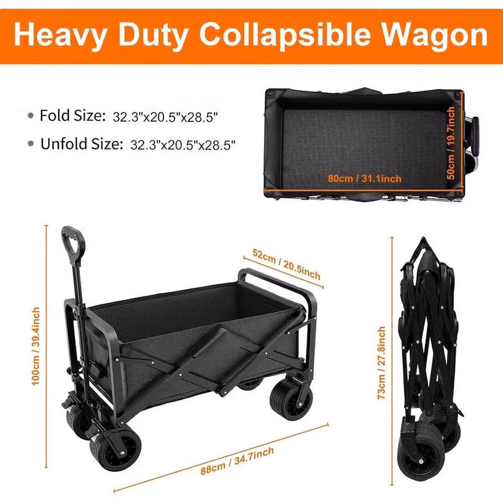 NESTLUNE Heavy Duty Folding Festival Wagon Garden Trolley in Black – 2