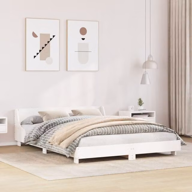 Berkfield Home White Solid Wood Pine Bed Frame W/D/H: 140 x 190 cm