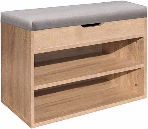 Gr8 Home Wooden Shoe Storage Rack Ottoman Bench with Grey Fabric Padded Seat, W/D/H: 120 x 40 x 40 cm – 3