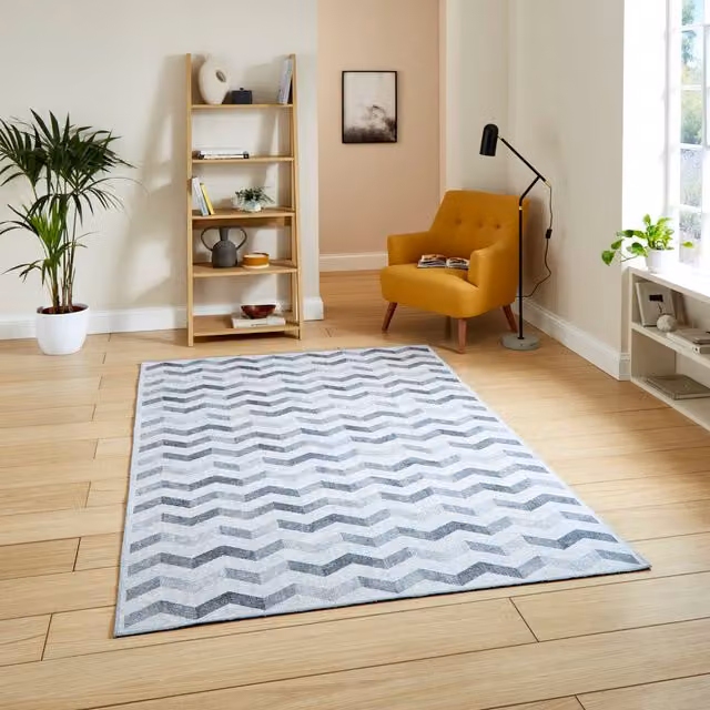 Terrys Grey Geometric Modern Flat Weave Rectangular Polyester Washable Rug