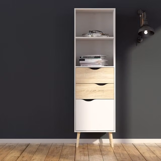 Furniture To Go Oslo Bookcase with 2 Drawers and 1 Door in White and Oak – 1