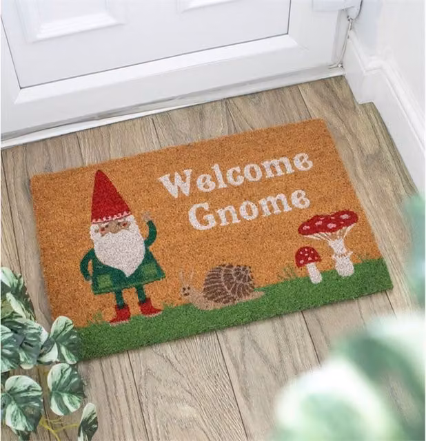 Welcome Gnome Multicolour Coir Doormat - Brown