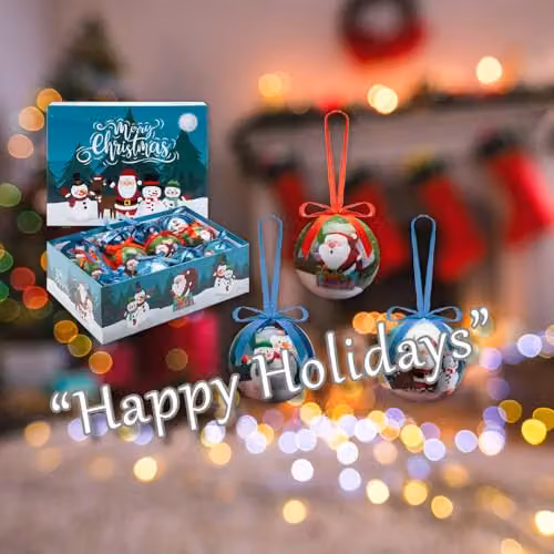 VFM e-Store Multicolour Santa Christmas Bauble Set, 12 Piece Round Hanging Ornaments, Diameter: 7.5 cm – 5