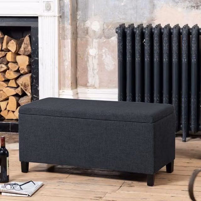 Artemis Home Henbury Rectangular Fabric Storage Ottoman in Black