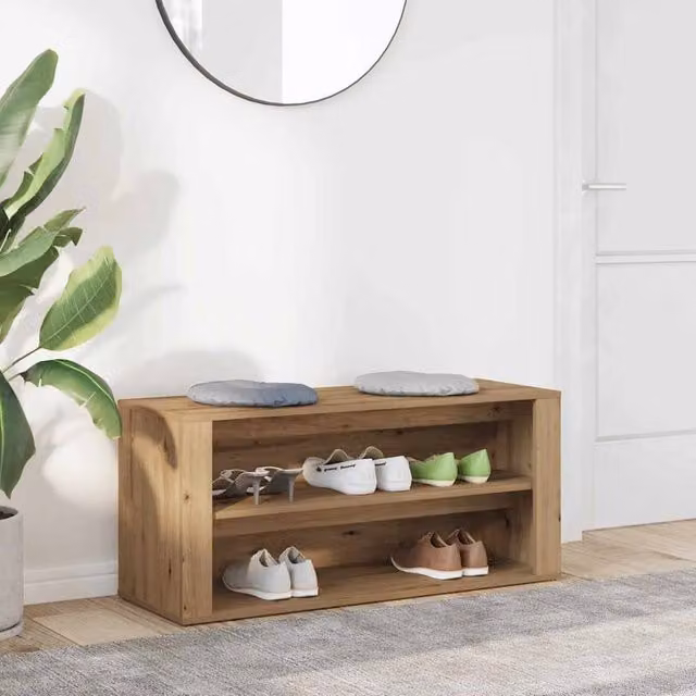 Berkfield Home Artisan Oak Shoe Bench in Brown, W/D/H: 100 x 35 x 45 cm – 1