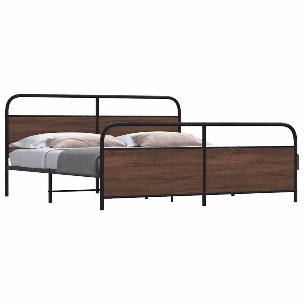 Berkfield Home Metal Bed Frame in Brown Oak, W/D/H: 180 x 200 cm, Super King – 2