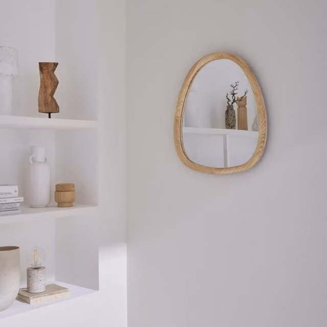 Sweekeek Oval Wooden Wall Mirror in Beige, 55 x 50 cm – 1