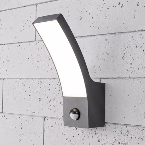 CGC Lighting Modern Anthracite Grey LED Outdoor Wall Light with Motion Sensor and Timer, IP54 Rated Aluminium Garden Light, 4000k Cool White