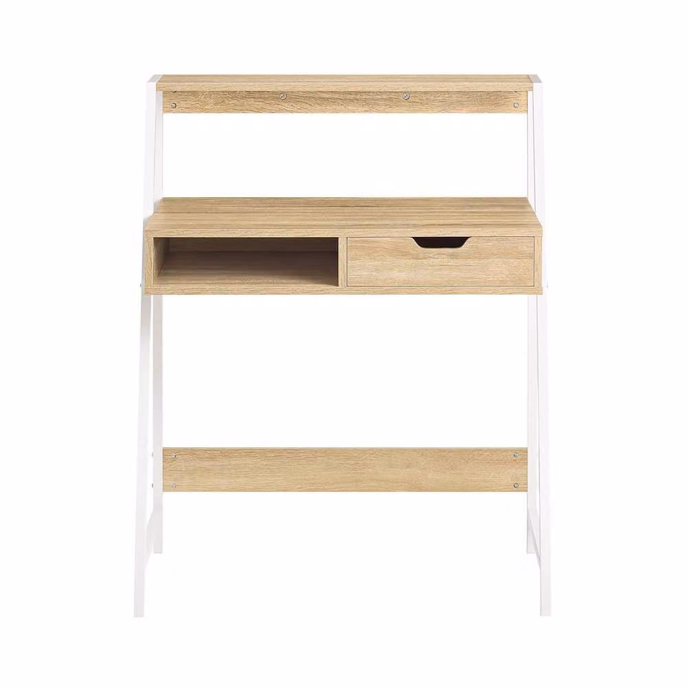 SoBuy Modern Oak and White Computer Desk for Home Office, W/D/H: 100 x 50 x 75 cm – 2