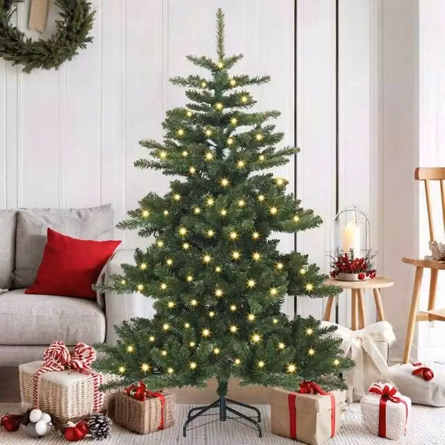 Berkfield Home Artificial Hinged Green Christmas Tree with 150 LEDs, Height: 150 cm