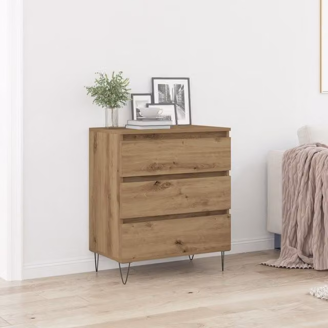 Berkfield Home Artisan Oak Sideboard with Drawers in Brown and Black, W/D/H: 60 x 35 x 70 cm