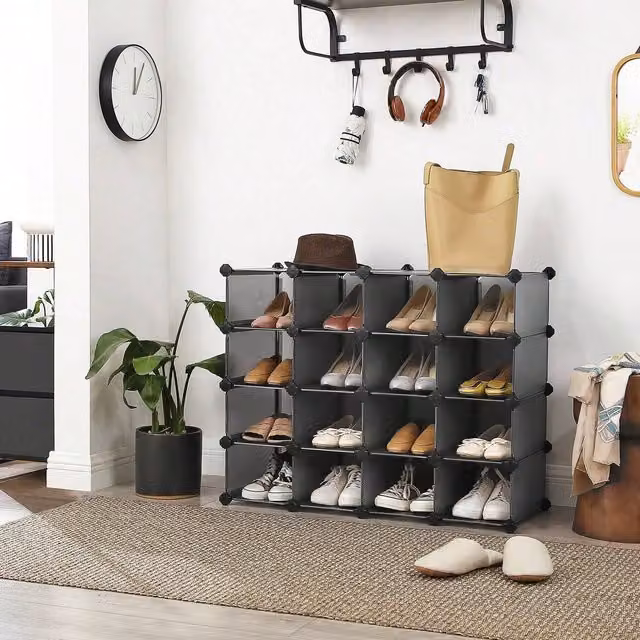 SONGMICS Modular Stackable Shoe Rack Storage Unit in Grey