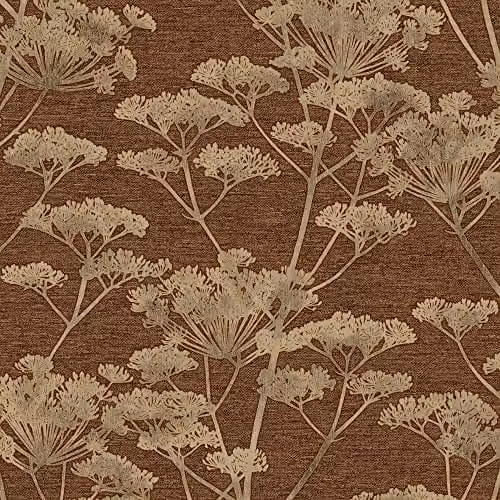 Graham & Brown Boutique Ruby Serene Seedhead Floral Wallpaper in Red and Brown