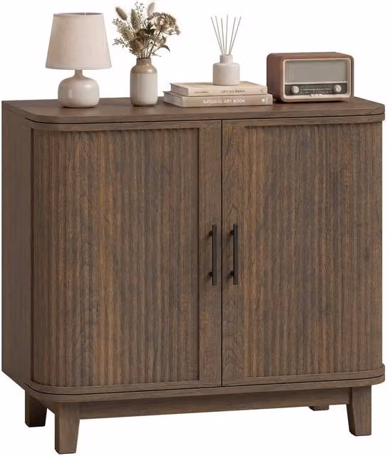 FORGEVIO Modern Sideboard with 2 Curved Doors and Adjustable Shelf in Walnut – 1