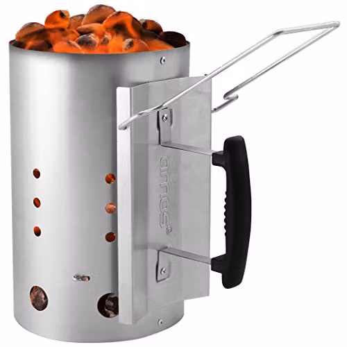 AMOS Charcoal Chimney Starter Grill Barbecue in Silver, Galvanised Steel with 2.8kg Capacity