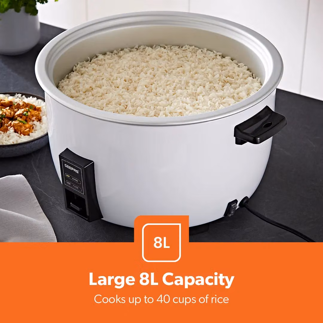 Geepas 8L Commercial Rice Cooker with Non-Stick Pot and Keep Warm Function, 2500W, White – 3