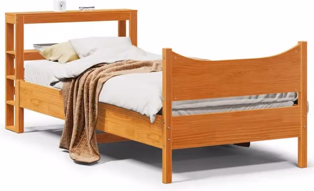 Berkfield Home Small Single Solid Wood Pine Bed Frame with Headboard in Wax Brown, W: 75 cm, L: 190 cm