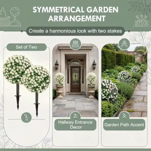 HOMCOM Set of 2 White Artificial Rose Topiary Trees, UV-Resistant, Height: 55 cm, Width: 30 cm, Depth: 30 cm – 4