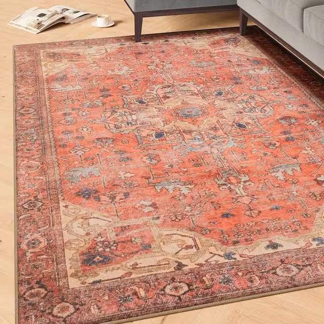 Kukoon Red Machine Woven Washable Everyday Rug, W: 200 cm, D: 290 cm