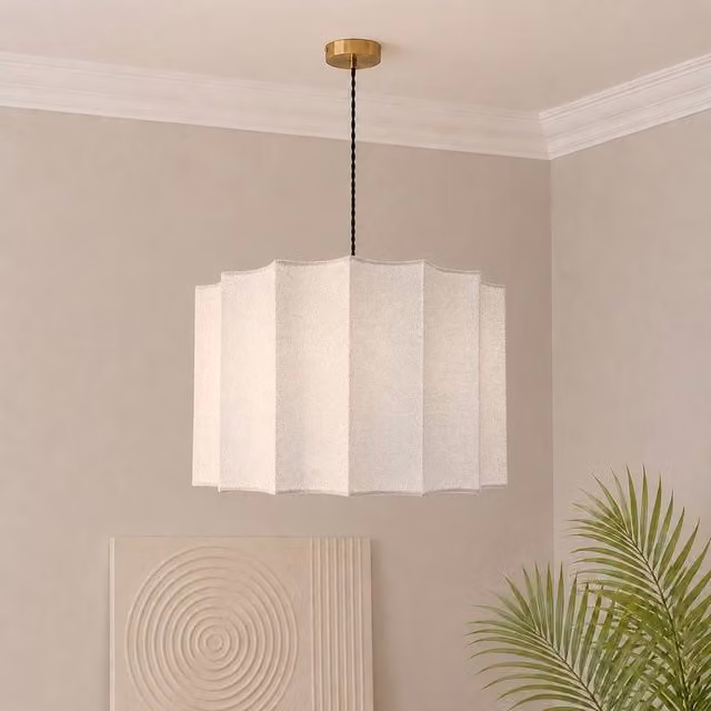 CGC Lighting Catalina Large Inverted Scallop Lampshade, Cream Beige Fine Linen, Diameter: 50 cm