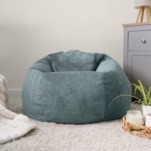 rucomfy Velora Classic Adult Bean Bag Chair in Blue or Green Velvet Microfibre Fabric with Removable Cover – 2