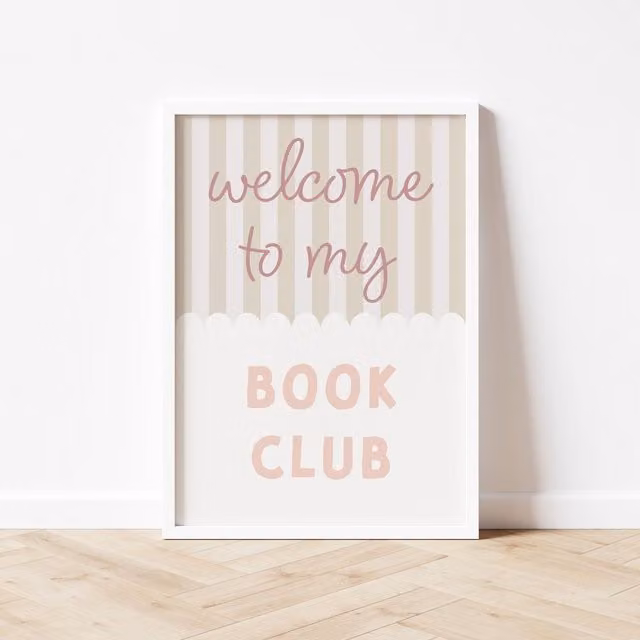 Autumns Corner Welcome To My Book Club Typography Print, Pink and Hessian, A4