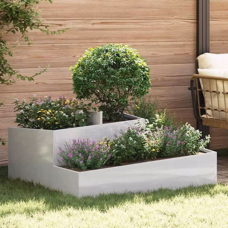 Berkfield Home Medium Stainless Steel Metal Planter in Silver