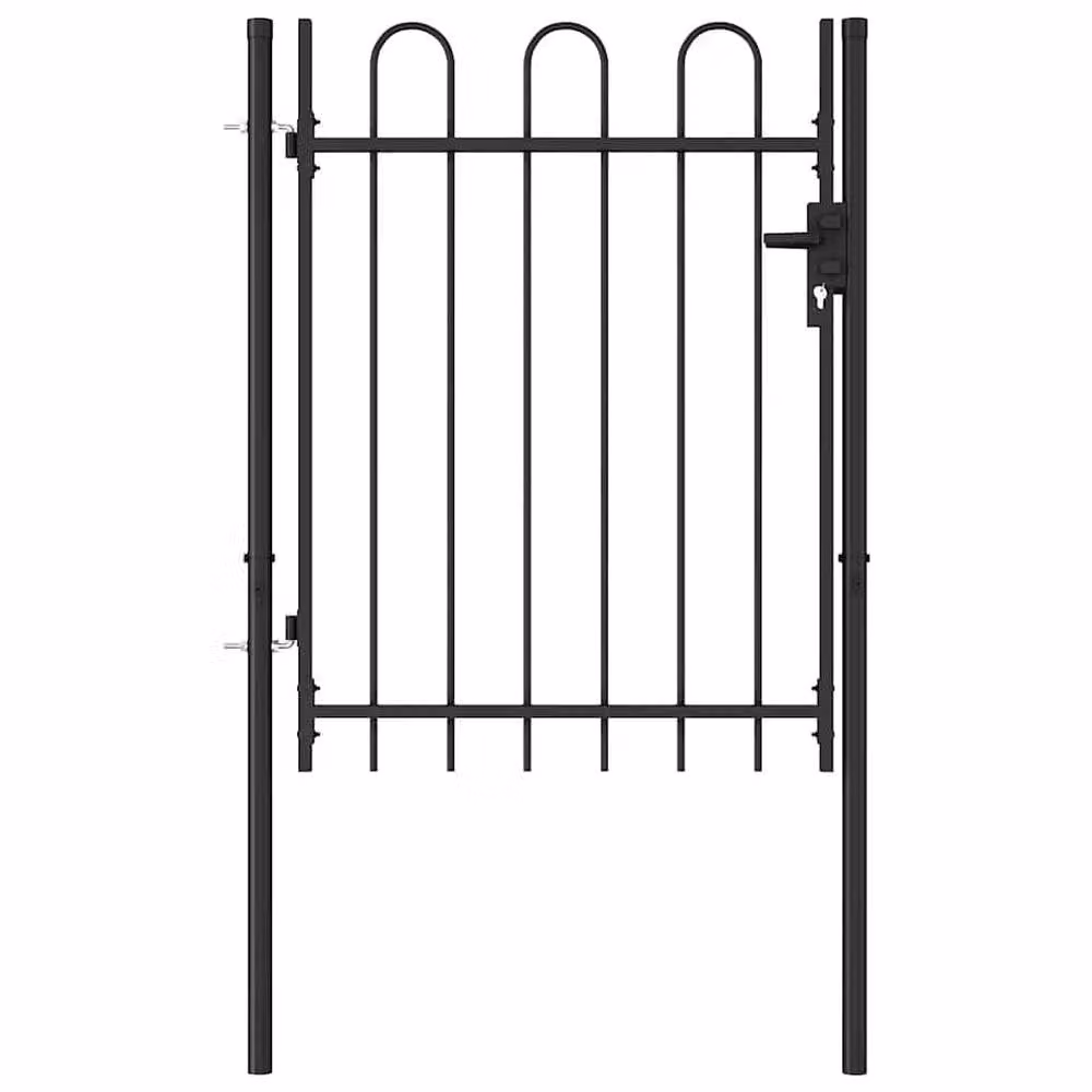 Berkfield Home Single Door Steel Fence Gate with Arched Top, Black, W: 120 cm, H: 100 cm – 4