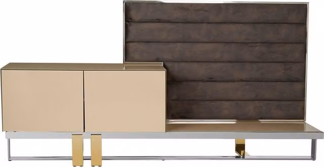 Fifty Five South Demas Media Unit with Wall Panel in Gold, Brown and Silver