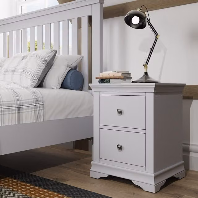 Home Source Swanley 2 Drawer Bedside Storage Unit in Grey