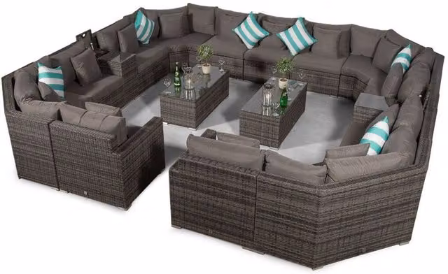 Giardino Santorini 13 Seat Grey Rattan Garden Set with 2 Coffee Tables and 2 Ice Bucket Armrests