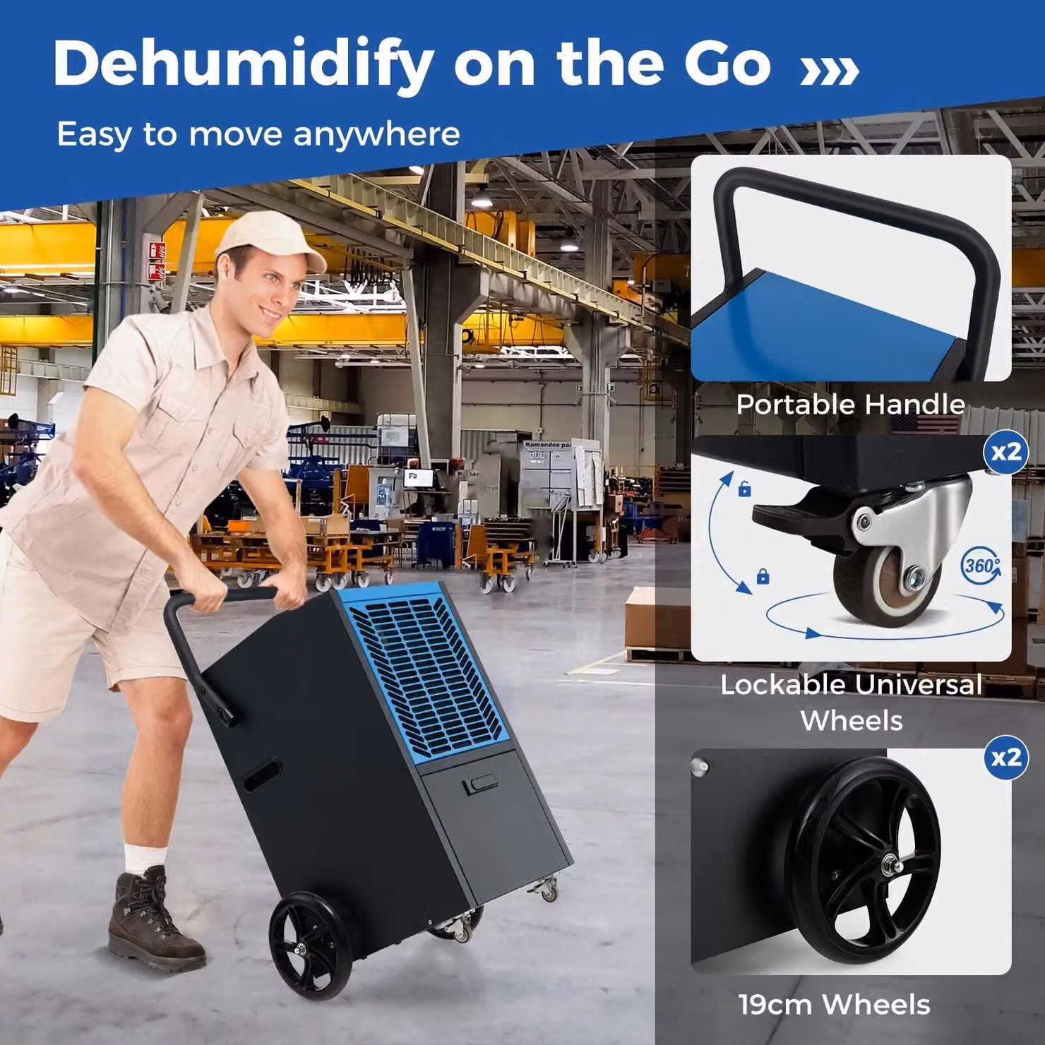 Gymax 66L Commercial Crawl Space Dehumidifier with Pump, Blue – 6